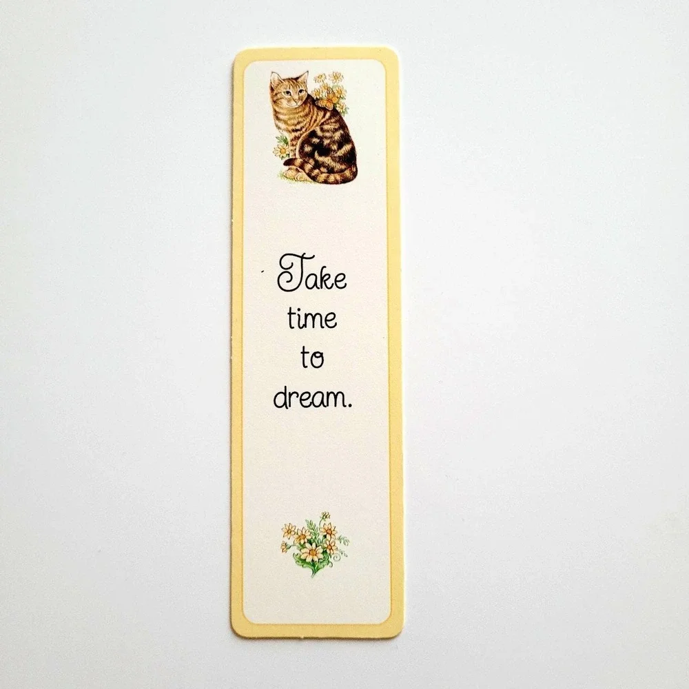 Vintage Tabby Cat paperboard Bookmark butterfly flowers Take Time Dream 80s/90s